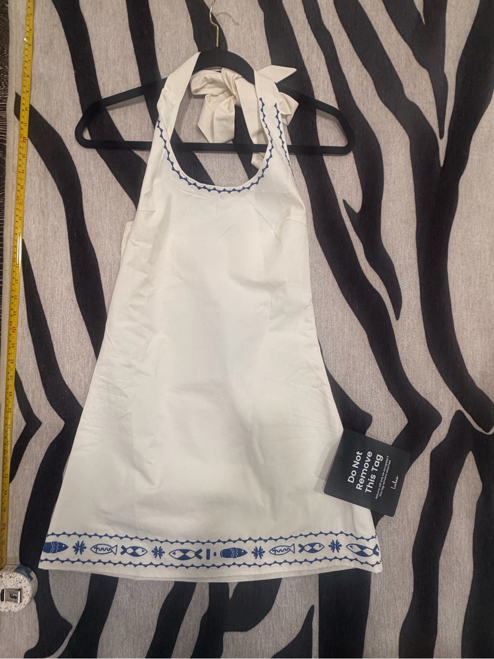 New:never worn xs Lulus White Halter Tank dress with Blue Embroidery
